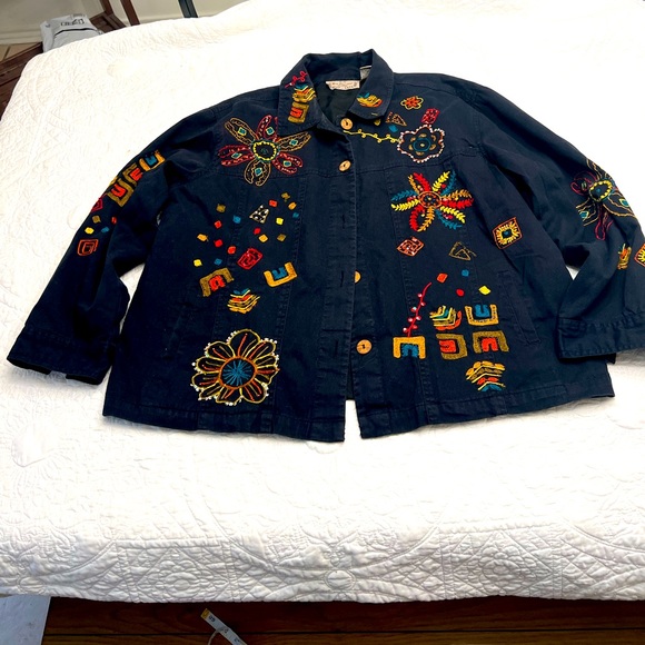 new directions Jackets & Coats New Directions Embroidered Black Denim Jacket X Poshmark